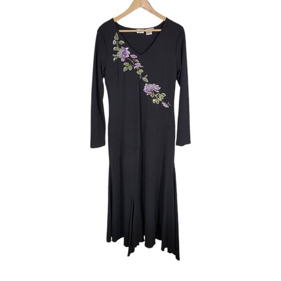 Whimsigoth Dress 12 Maxi Black Fairy Grunge‎ Asymmetrical Witchy Embroidered y2k - Picture 1 of 14